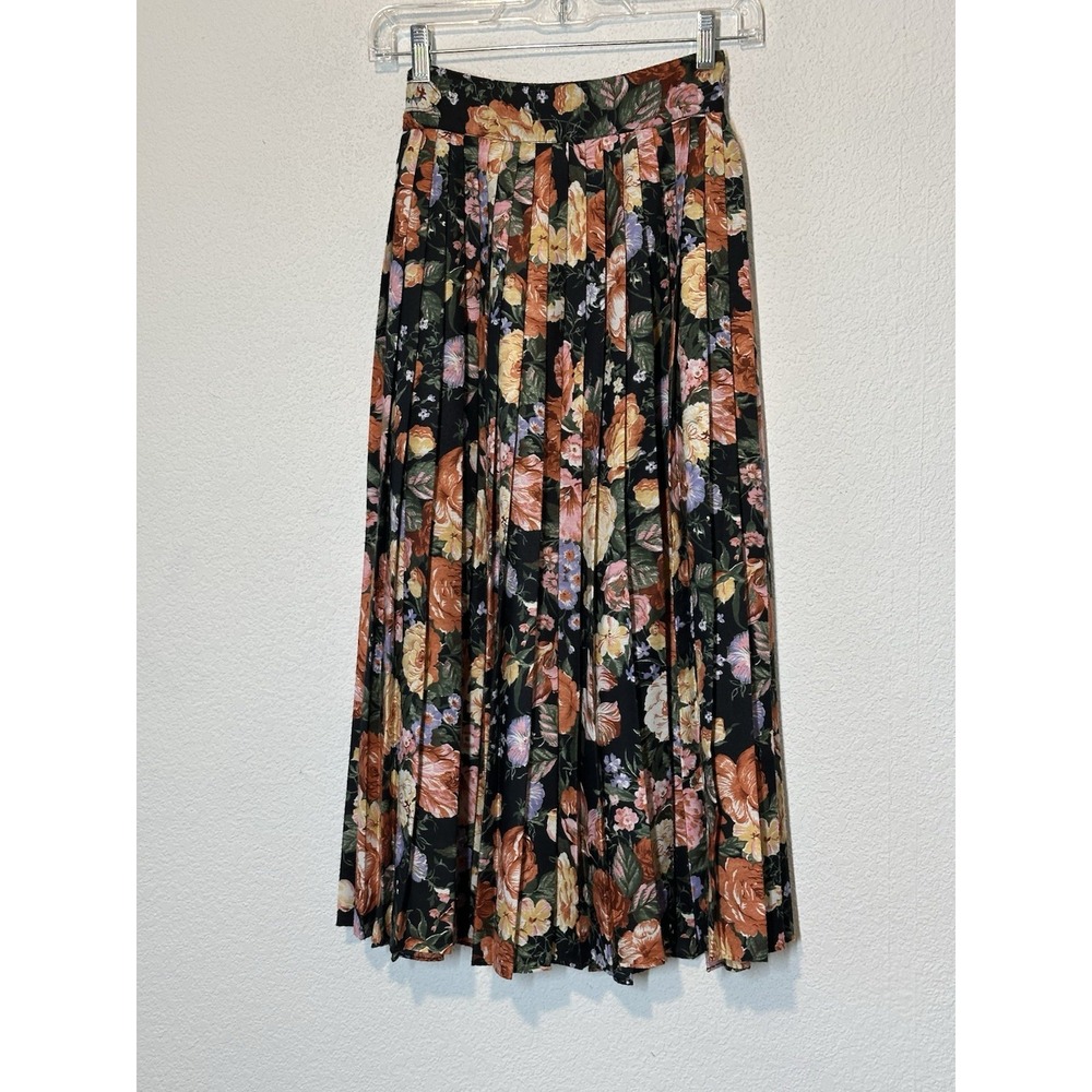 Vtg Sz‎ 5/6 Floral Midi Skirt Pleated Prarie Cottagecore Fairy Flowy 23 X 32 - Picture 2 of 7